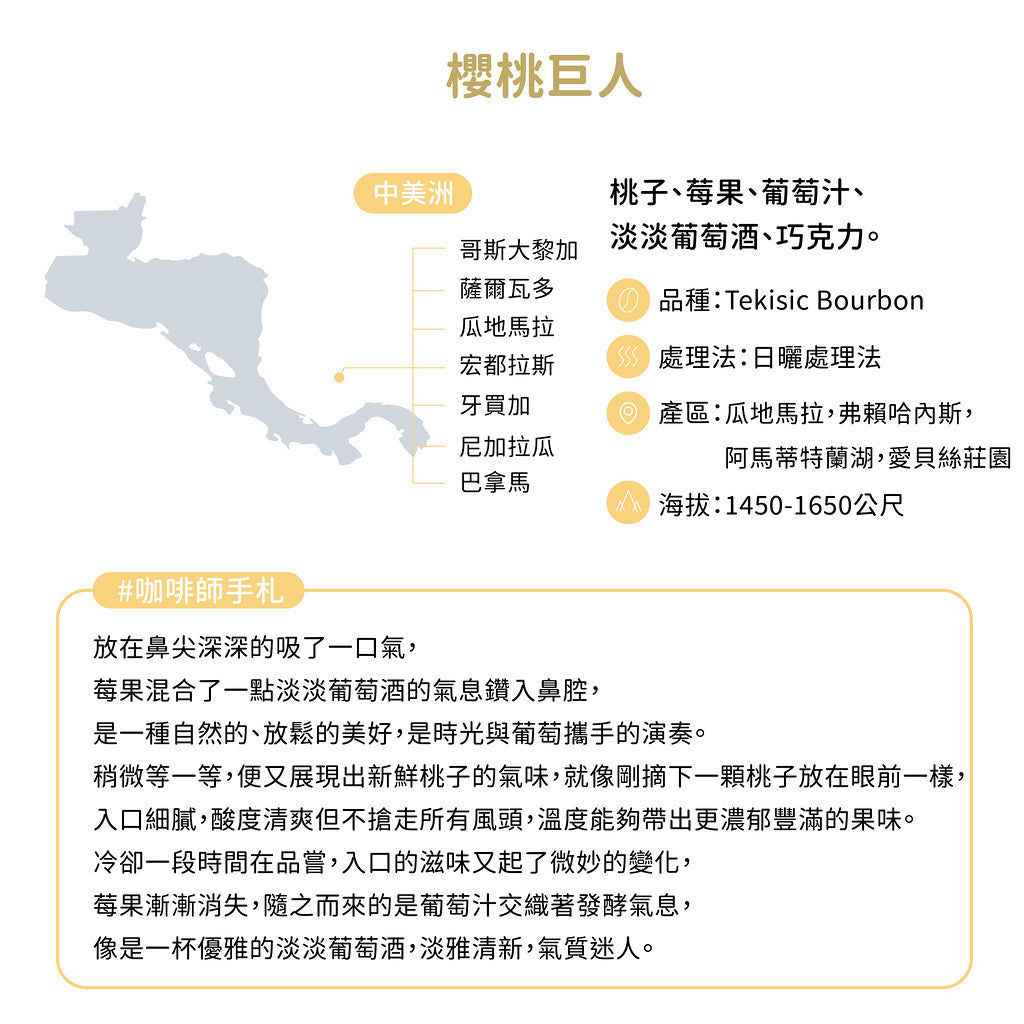 FUN007 櫻桃巨人 瓜地馬拉 愛貝絲莊園 日曬 (一磅460g)