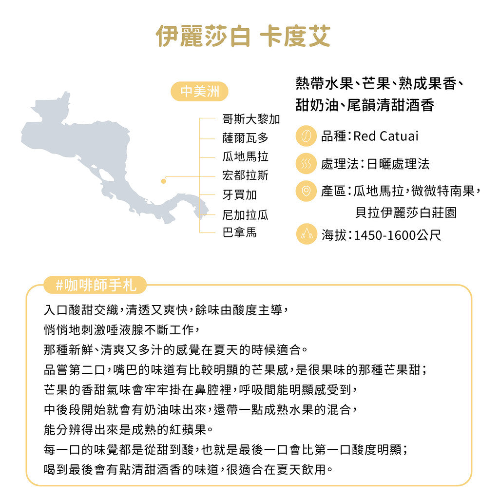 FUN055 伊麗莎白 卡杜艾 瓜地馬拉 貝拉伊麗莎白莊園 日曬 (一磅460g)