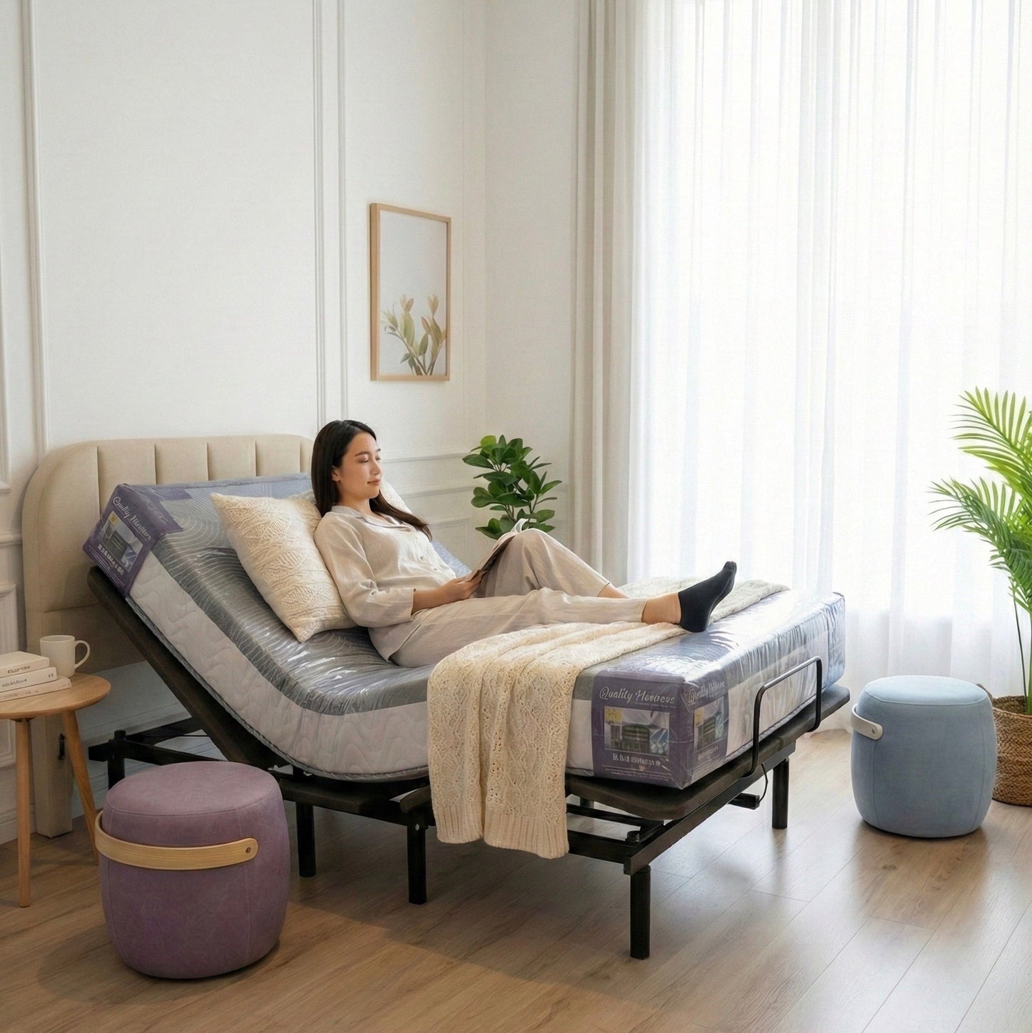 MARU 小電床．摺疊電動床 (贈送1組 歐姆龍 溫周波+2張可提式酒桶椅)