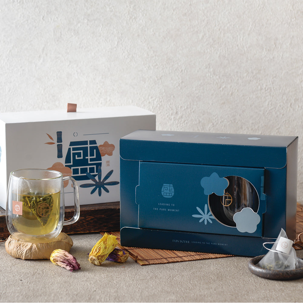 盛系列｜嚴選台灣香水蓮花茶+雙層玻璃杯 精裝禮盒