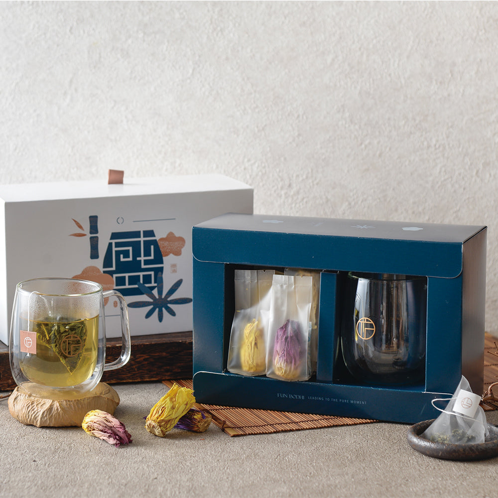 盛系列｜嚴選台灣香水蓮花茶+雙層玻璃杯 精裝禮盒